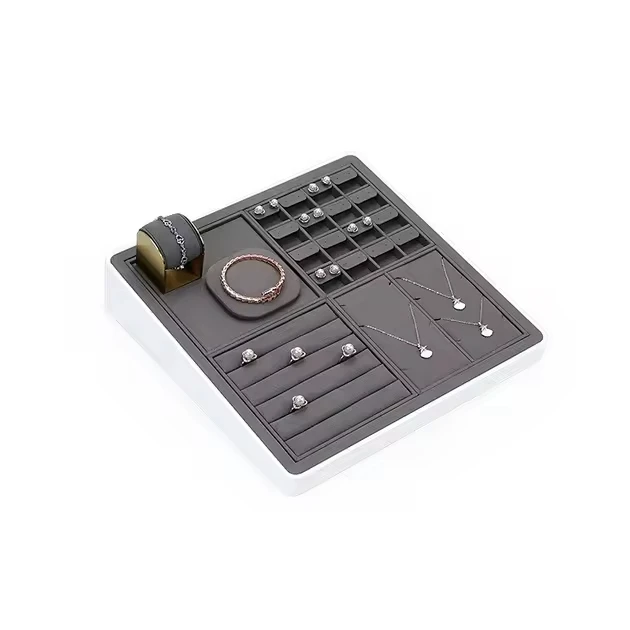Jinsky gray microfiber jewelry counter display set movable jewelry small tray ring earring necklace trays