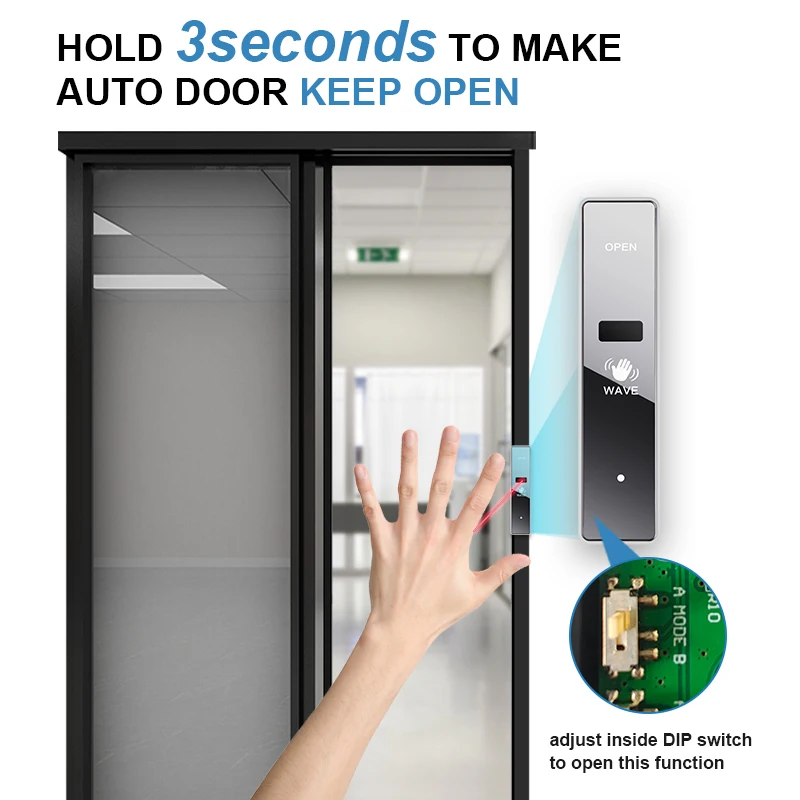 Turtech/Doortec PB21 Auto Wireless Touchless Switch for Door Opening 1 receiver can match 128pcs emitters
