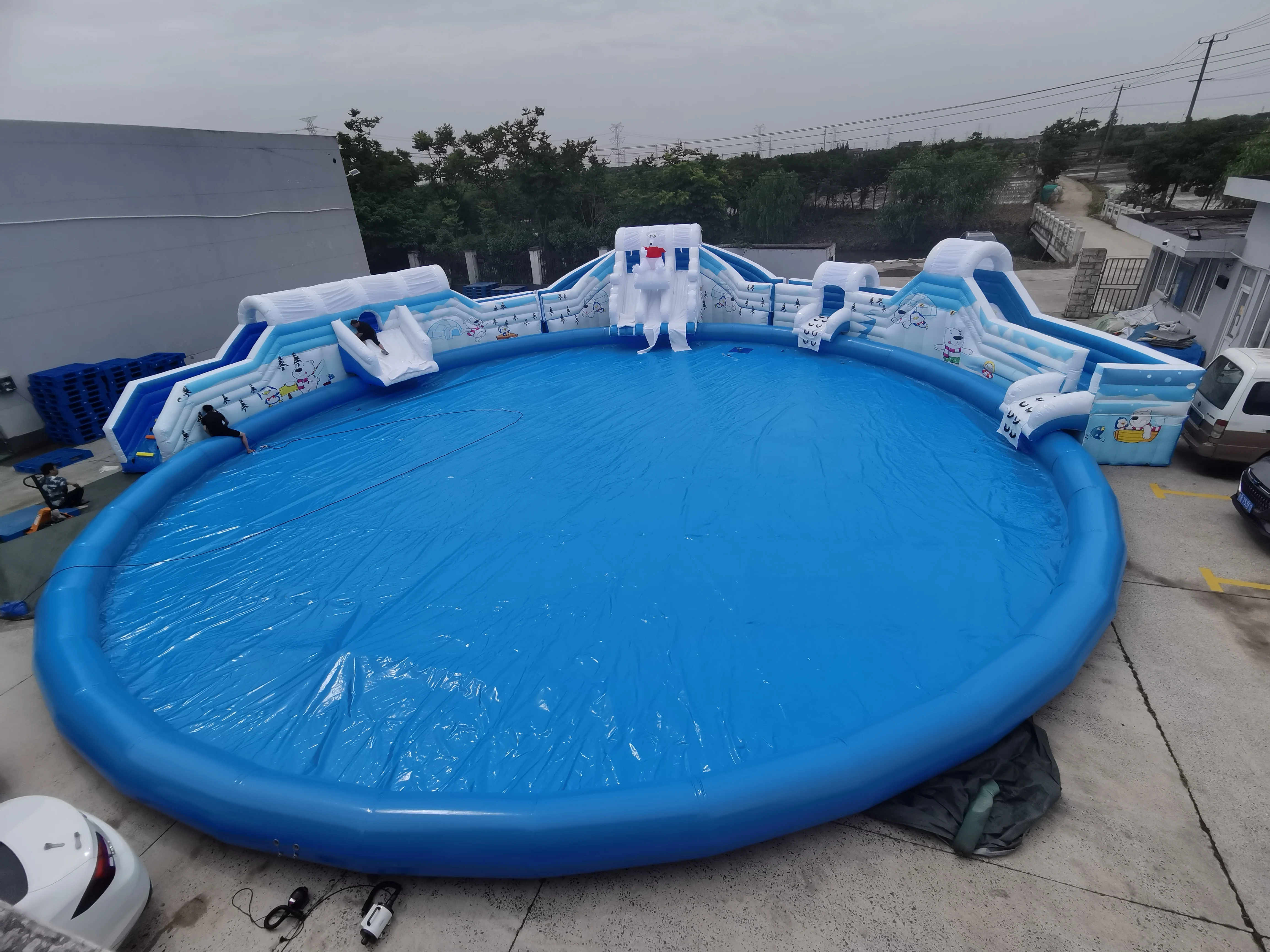 Commercial New Land Water Park Blue Ice and Snow World Theme Aqua Park with Slide and Big Swimming Pool for Kids and Adults