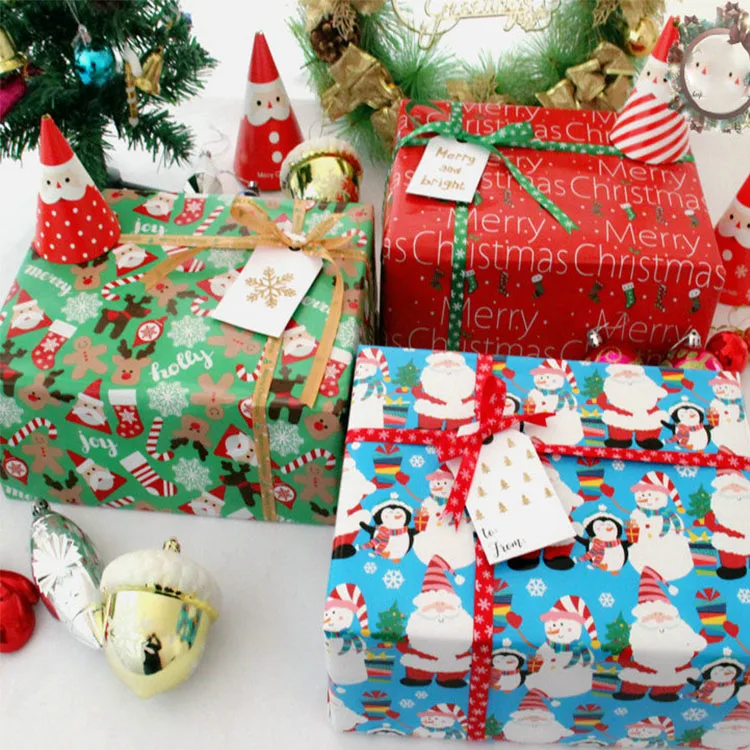 Professional Custom Luxury Fancy Design Christmas Theme Green Printing Gift Wrapping Paper