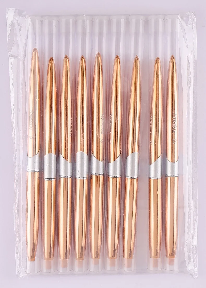 100% Pure Kolinsky Acrylic Nail Brush Custom Logo Aluminum Handle Six Angles Original Crimped Round Kolinsky Acrylic Nail Brush