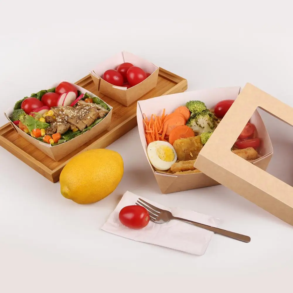 Customized size takeaway fruit salad container cardboard lunch boxes