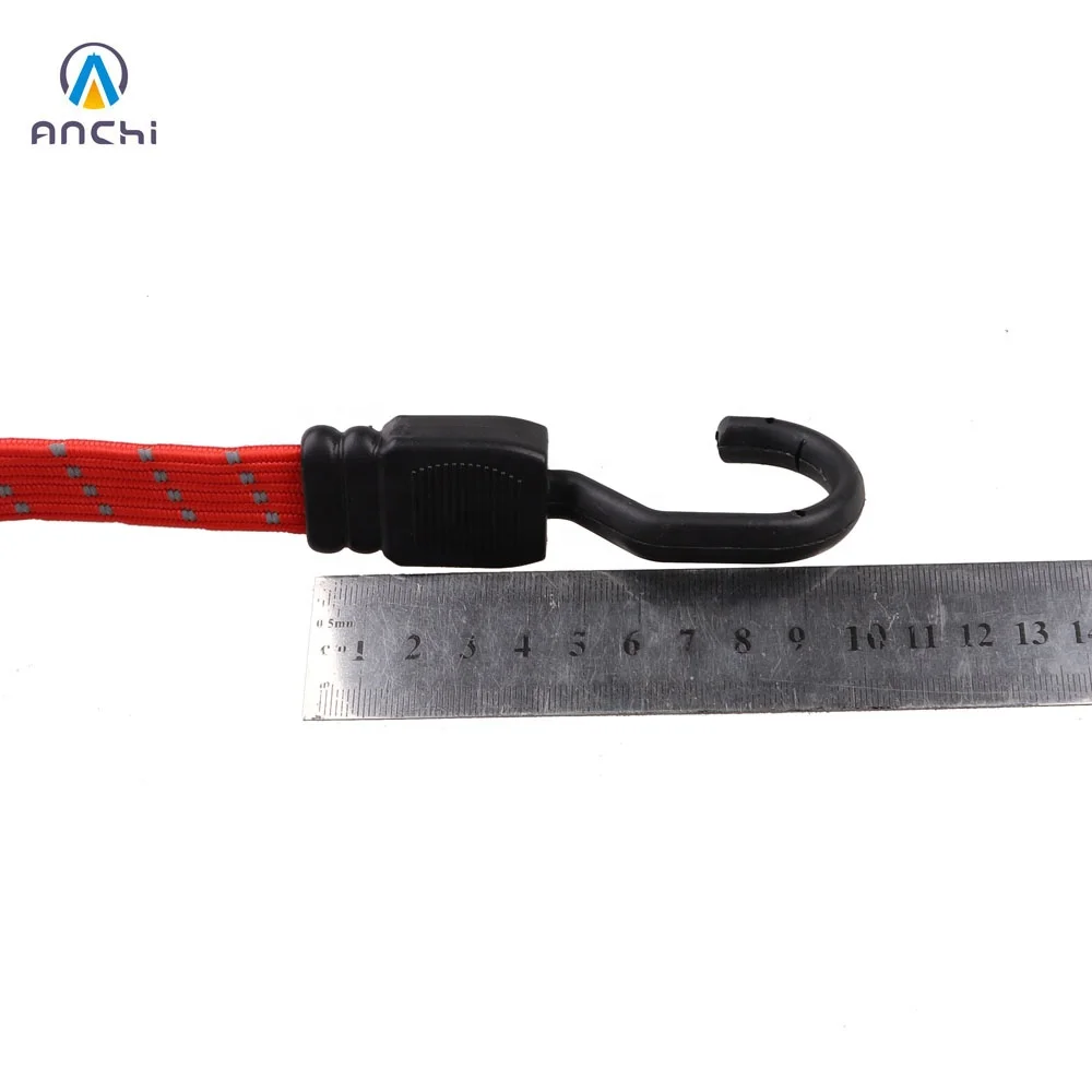 Эластичный отражающий плоский банджи-шнур шириной 18 мм 77 см со стальными крючками с полипропиленовым покрытием