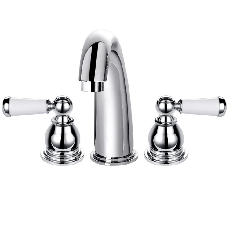 High Quality Brass 3 Holes Basin Faucets Basin Mixer Taps Traditional European Style Antique Faucet with Dual Handle for Hotels