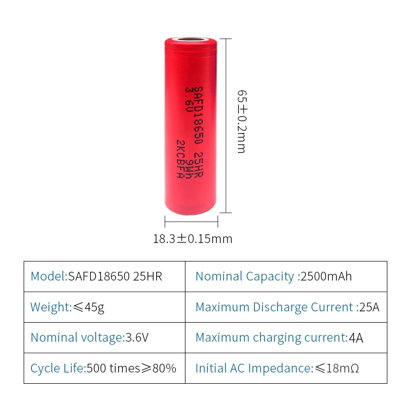 for 3.6v 18650 2500mah battery inr18650 25hr 25a discharge lithium battery screwdriver flashlight