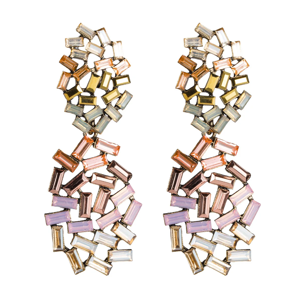 Personality Statement Irregular Oval Glass Drill Earrings Fashion Women Hollow Square Rainbow Crystal Earrings