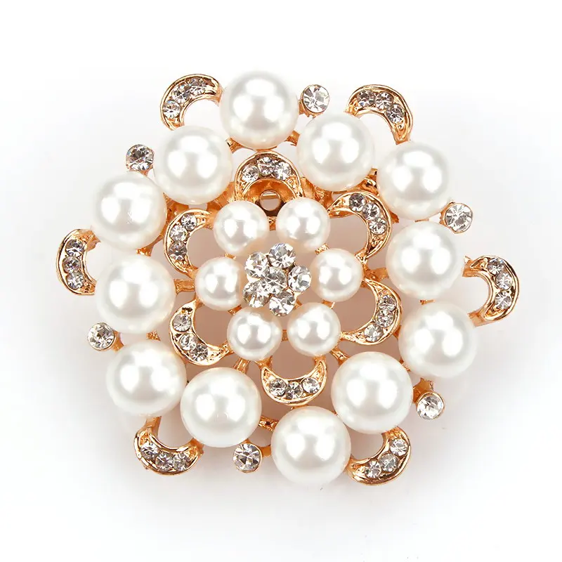 Latest Fashion Lapel Flower Pin Rhinestone Pearl Brooch Crystal Custom Brooches Women Girl