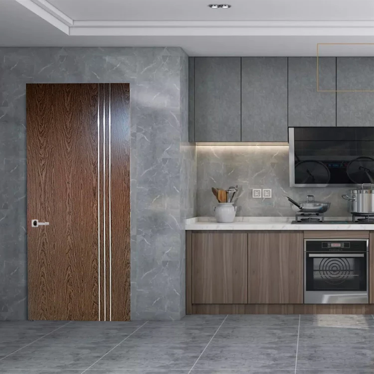 Room solid flush bedroom apartment prehung black aluminum strip decoration style wooden interior modern door color design