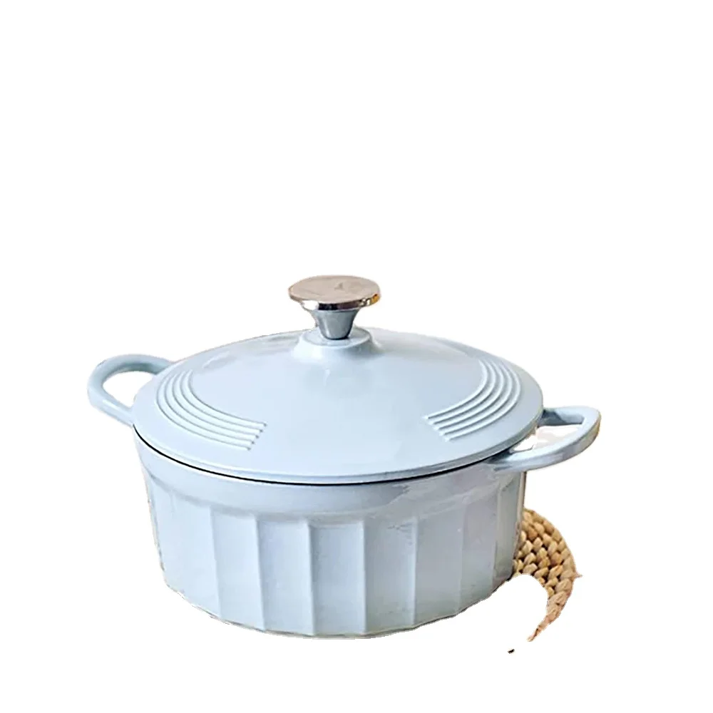 Bright Houseware Kitchen High Quality Casserole 22cm Round Light Blue Enamel Coating Cooking Pot Cast Iron Dutch Oven with Lid