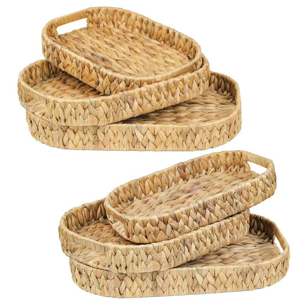 Hot Selling Serving Storage Tray with Handles Custom Water Hyacinth Wicker Baskets Decorative From Thanh Cong Craft