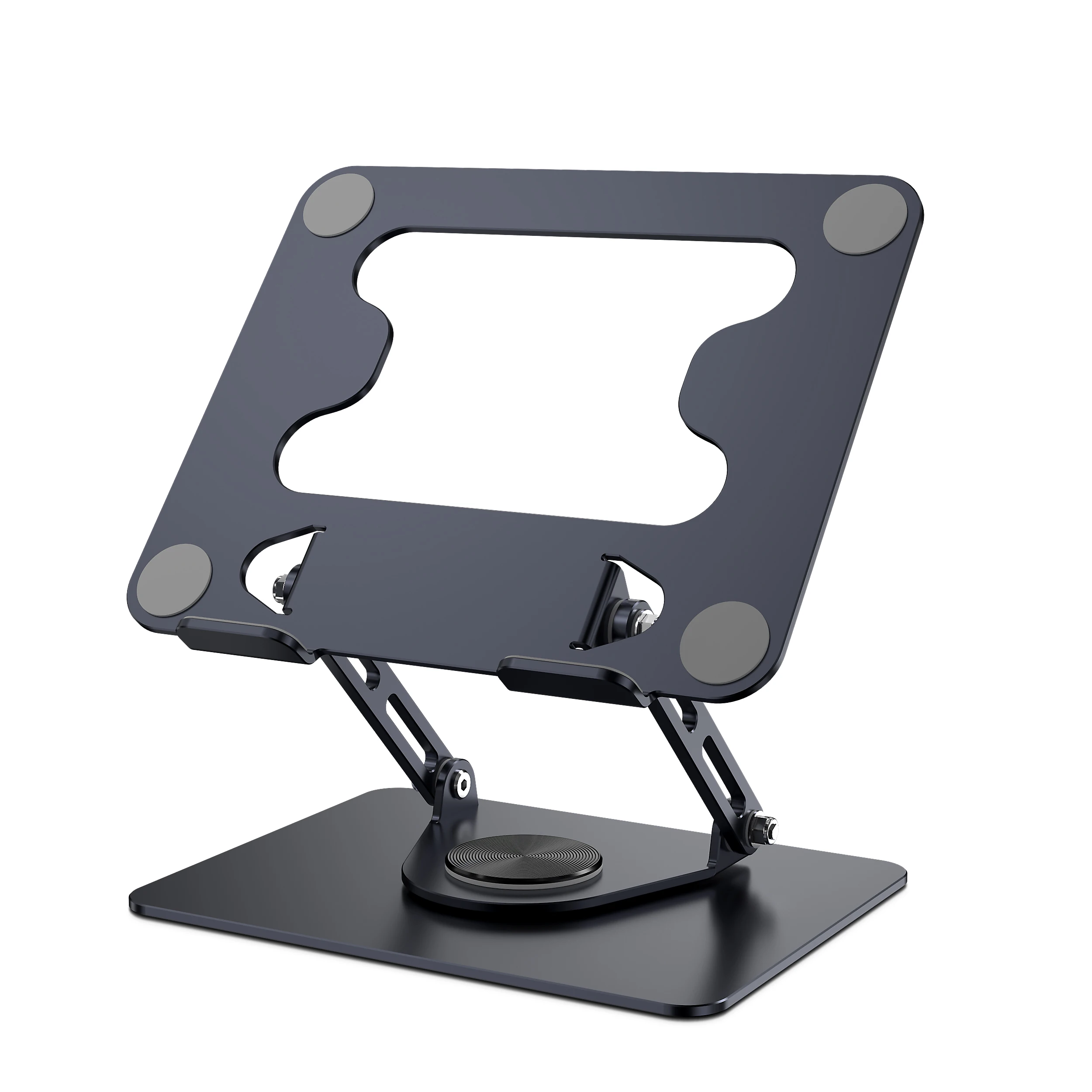 Carbon Steel 360 Degree Swivel and Tilt Laptop Stand Hollow Plate Design Air Cooling Laptop Riser Desktop Foldable