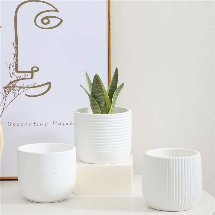 Nordic style garden decoration indoor outdoor planter pot white wholesale cement succulent flower pots