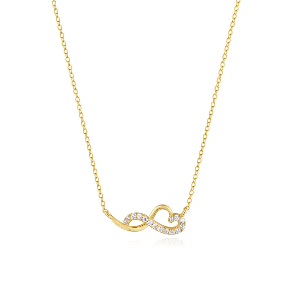 JCA Dainty Romantic Jewelry infinity Pendant Necklace Two Charm 925 Sterling Silver Zircon Infinity heart necklace Women