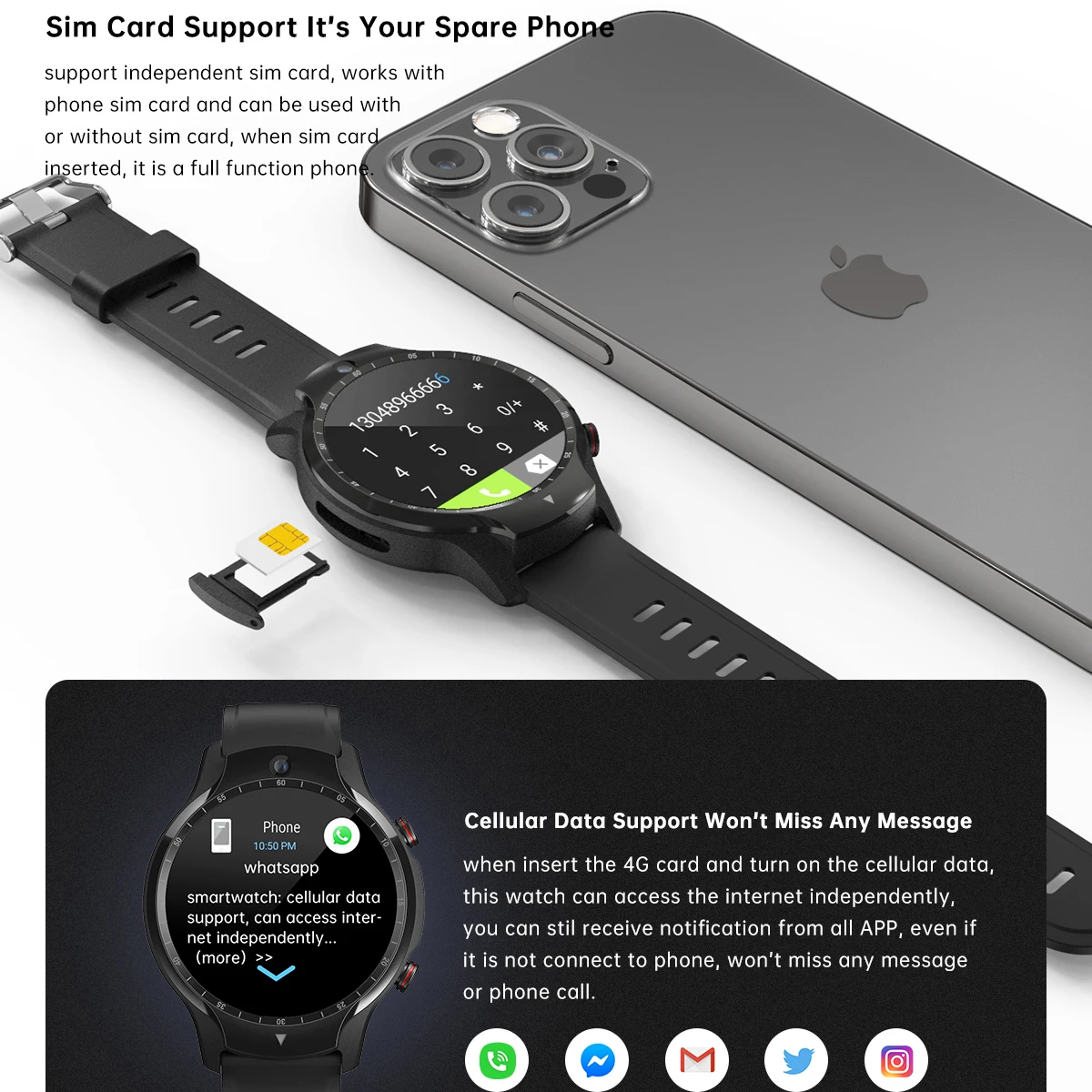 A1 Dual Chip Dual System 4g Sim Card Talk Face Unlock Wifi Gps Navigation Android 9.0 Dual Camera Men  Video Call Smart Watch