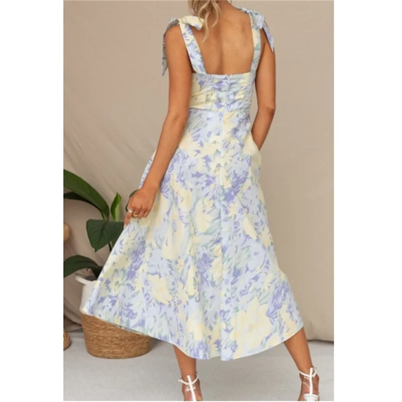 New arrival elegant casual slip dress back out maxi pretty floral dresses women flower clothing