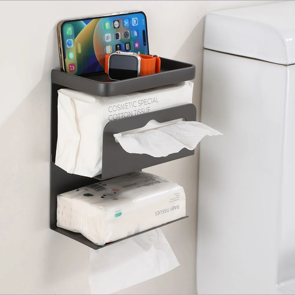 Space Aluminum Self Adhesive toilet paper holder with shelf 3 tiers toilet paper holder toilet tissue holder