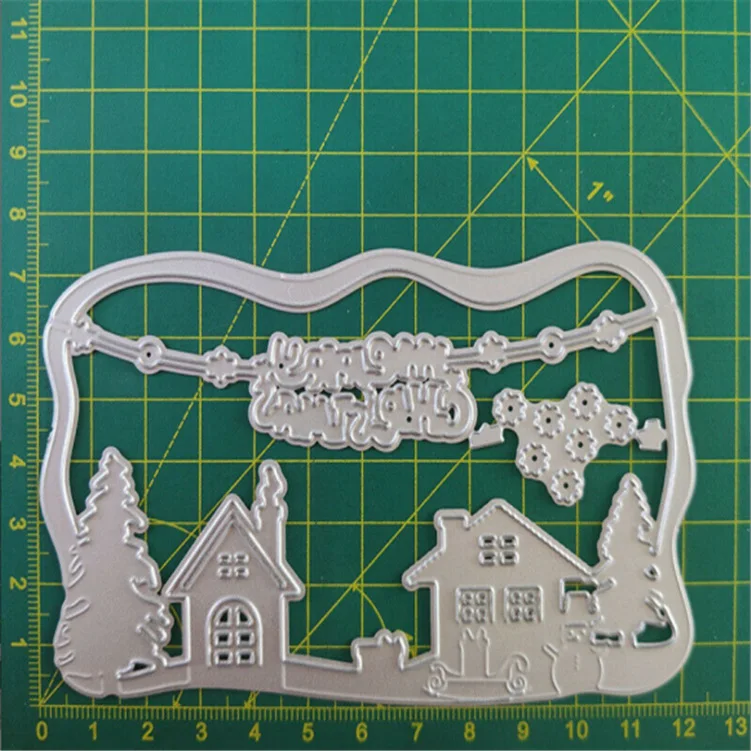 Metal Cutting Dies Christmas House Xmas Tree Snow Scene Scrapbooking Stencils Stamps DIY Paper Album Cards Decor Embossing New