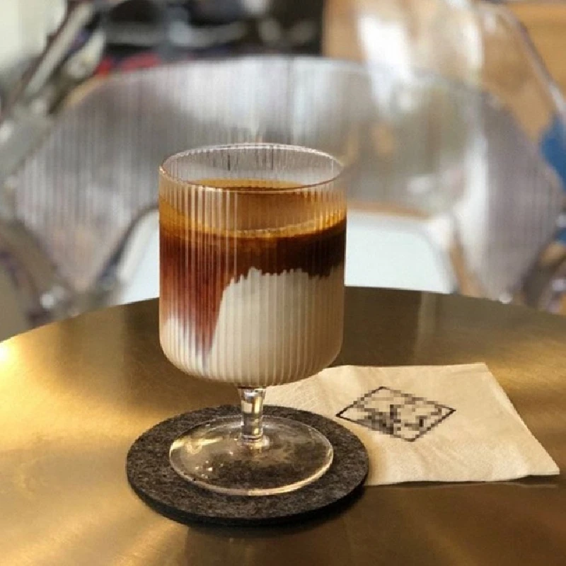 European Style Ice Cream Vertical Pattern Glass Creative Home Yogurt Coffee Goblet