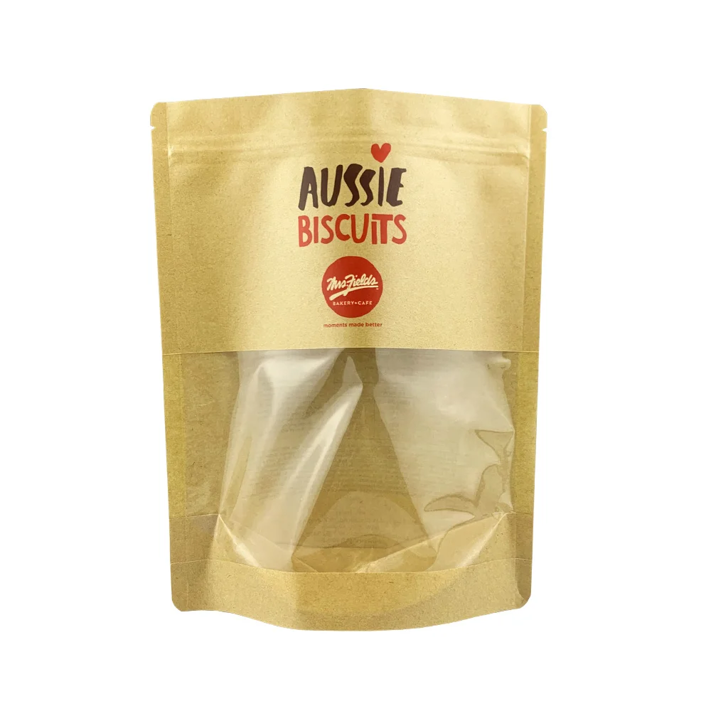 Food Grade  Zip lock Kraft paper Cake Flour / Cookies / Candy Food Packaging Bag with window