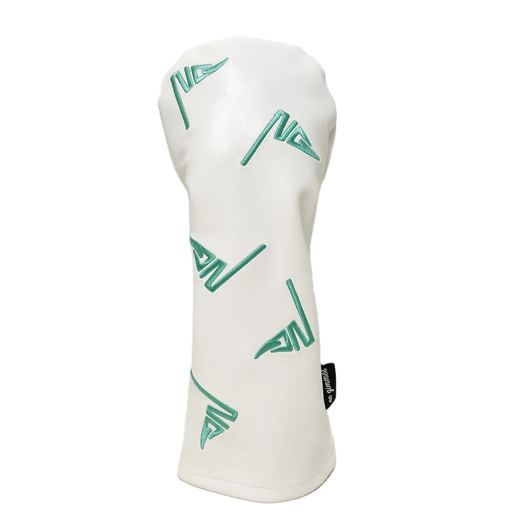2021 Wholesale High Quality PU Leather Embroidery Patterns Teal Flag Golf Driver Head Cover Custom