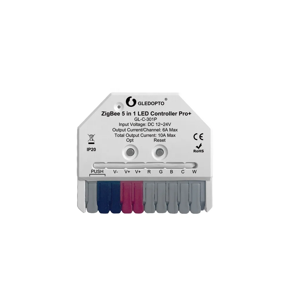 GL-C-301P Gledopto мини умный светодиодный контроллер 5 в 1 ZigBee диммер работает с нажимным переключателем Alexa умные светодиодные контроллеры Tuya App