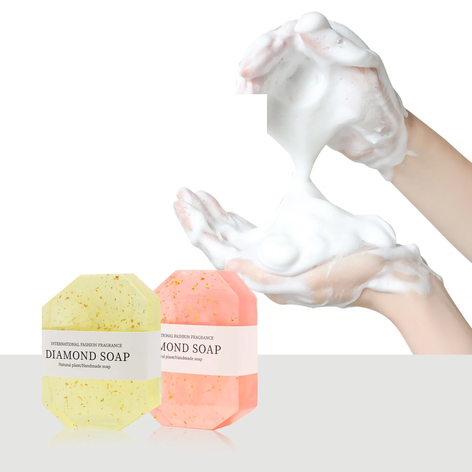 Oem/odm Diamond Soap Crystal Gemstone Shape Gold Foil Lightening Tighten Skin Natural Soap Handmade Body Soap