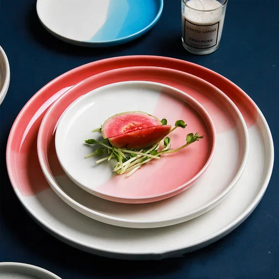 Table ware Nordic Creative Steak Round Charger Plate Blue Pink Ceramic Dishes Plates