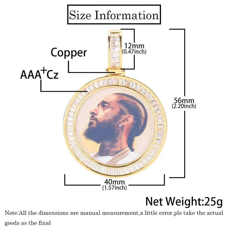 Custom Photo Necklace Personalized Family Memory Jewelry 18K Gold Plated Iced Out Baguette CZ Circle Picture Pendant Necklace