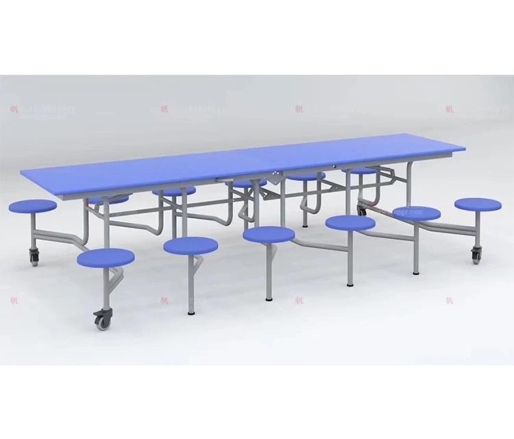 Standard Canteen Folding Chair Table Set Restaurant Dining Hall 12 Seater Fiberglass Dining Table Set with Wheels