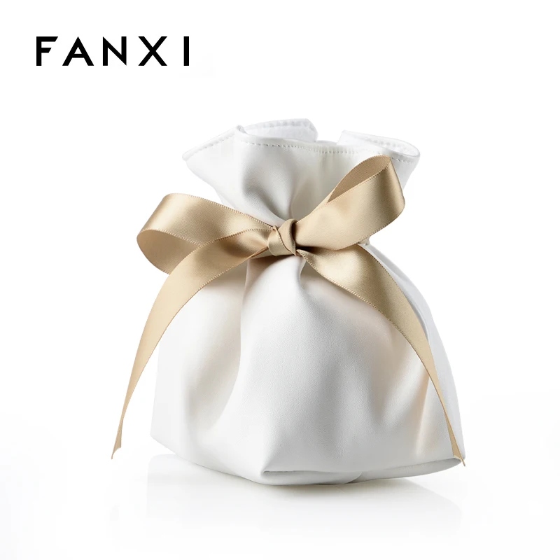 FANXI Custom Soft Watch Storage Bag with Suede Pillow for Jewellery Bangle Bracelet Gift Packaging White jewelry Leather Pouch