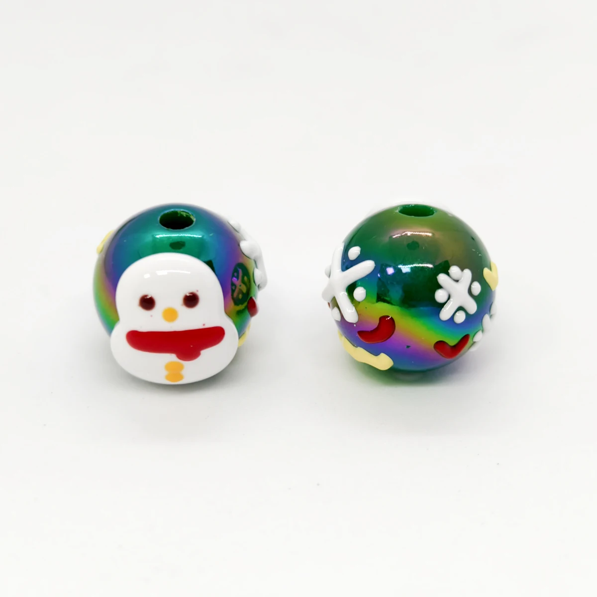 Christmas series hand-painted white snowman shape 15mm acrylic round beads for bracelet necklace jewelry production