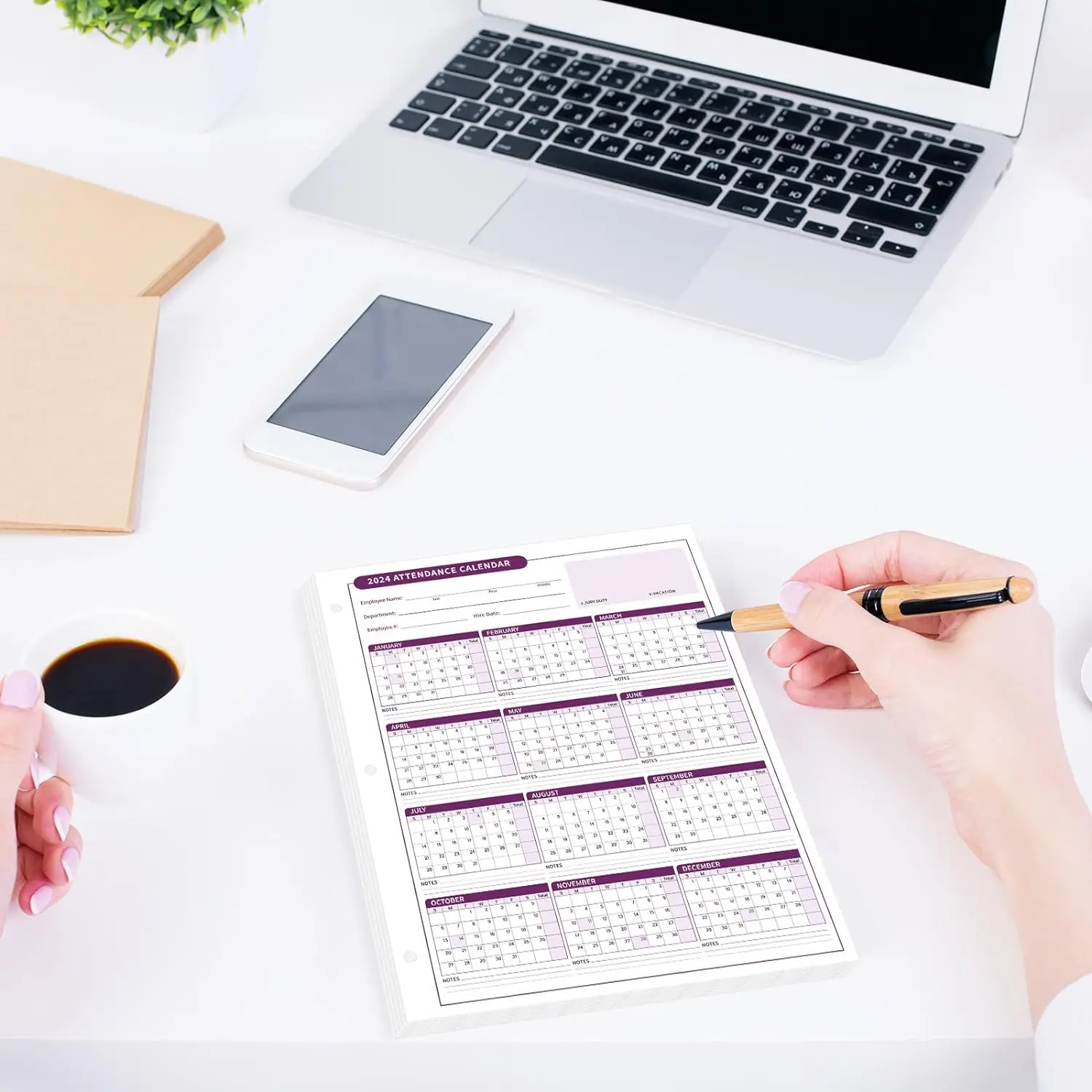 Attendance Calendar Employee Card Attendance Record Tracker Cardstock Paper 8.5 x 11 inches