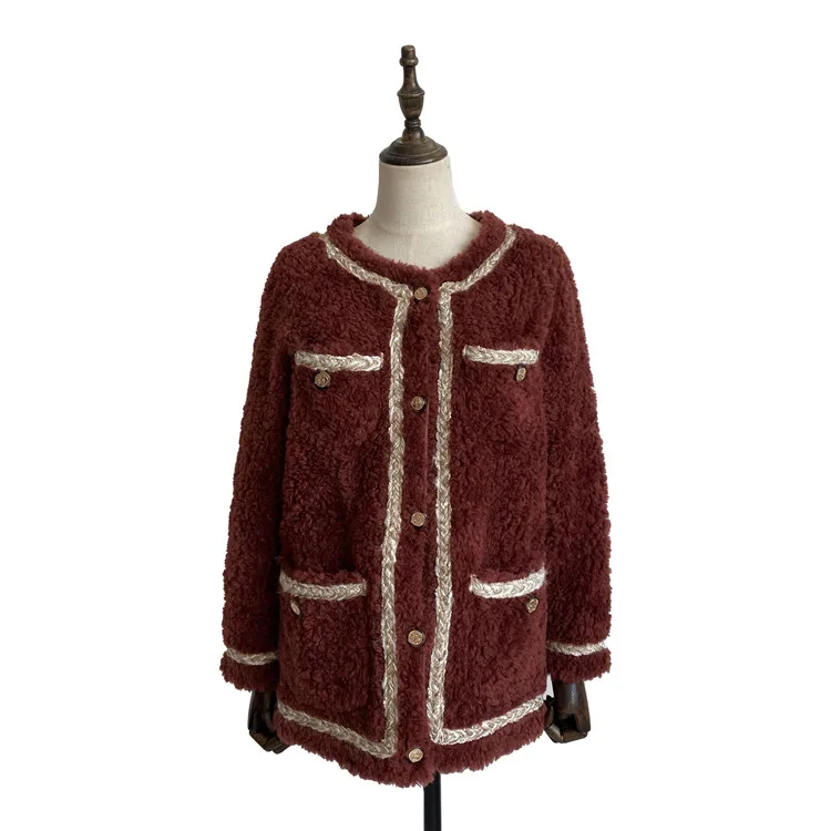 
High quality promotional fashion custom red print womens 2021 winter fur short coats jacket 