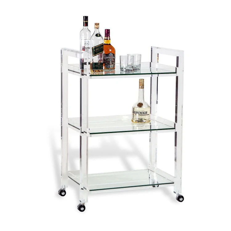 Modern Clear Acrylic 3 Layers Serving Trolley Acrylic Cart Hotel Trolley