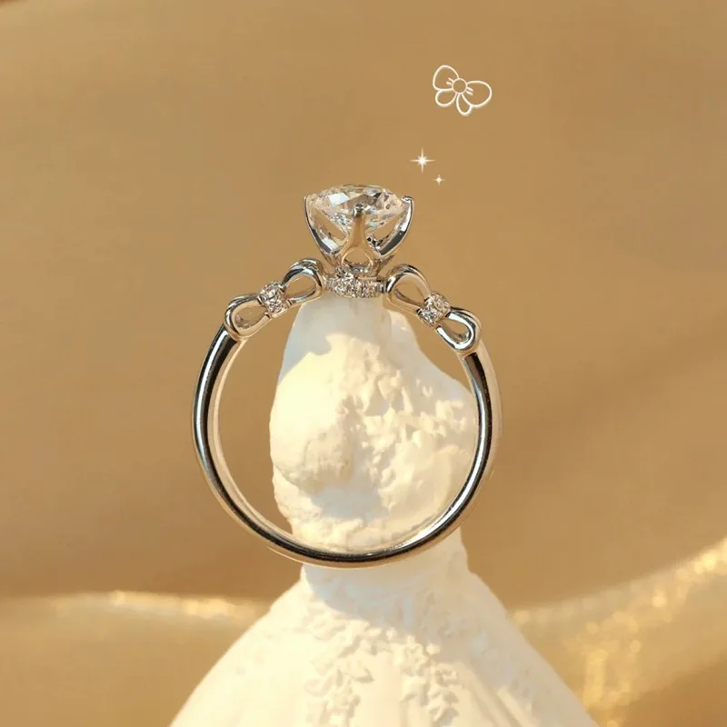 Classic bowknot S925 Sterling silver platinum 1ct VVS engagement wedding diamond moissanite ring for Women with gra certificate