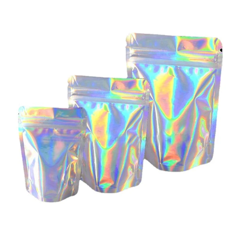 3.5g Aluminum Foil Plastic Packaging Holographic Snack Mylar Ziplock Doypack One Side Clear Bags Pouch