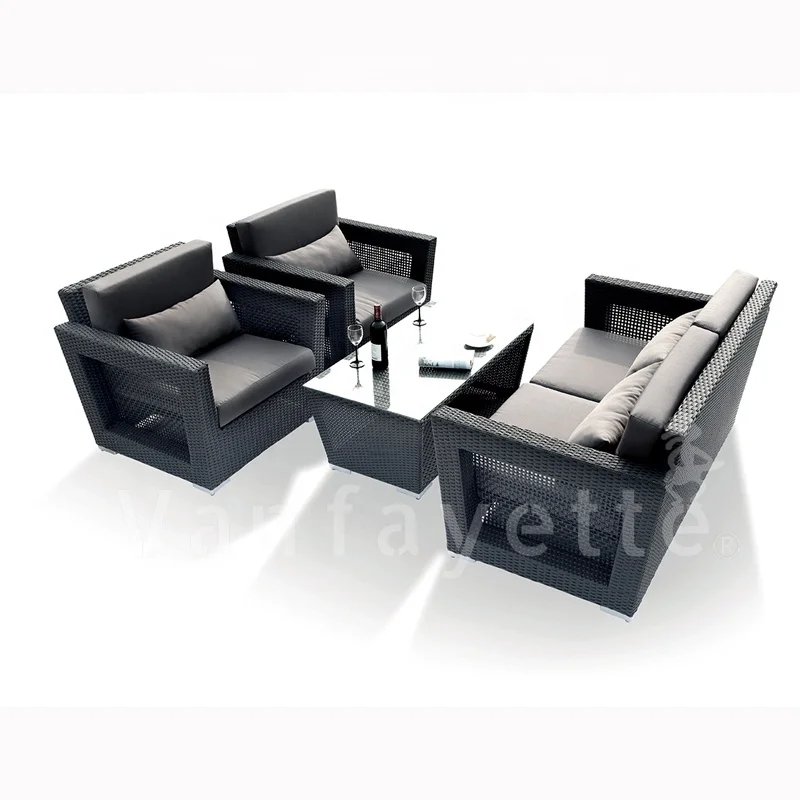 CG OUTDOOR FURNITURE Luxury Garden Evora Wicker Sofa Set Black Rattan Furniture