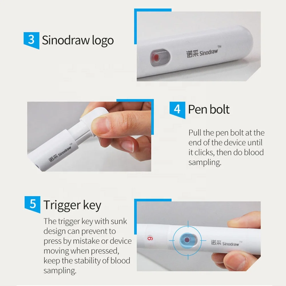 Sinocare Upgraded Painless Blood Lancet Device Pen,Small Adjustable Blood Lancing Device with Lancets