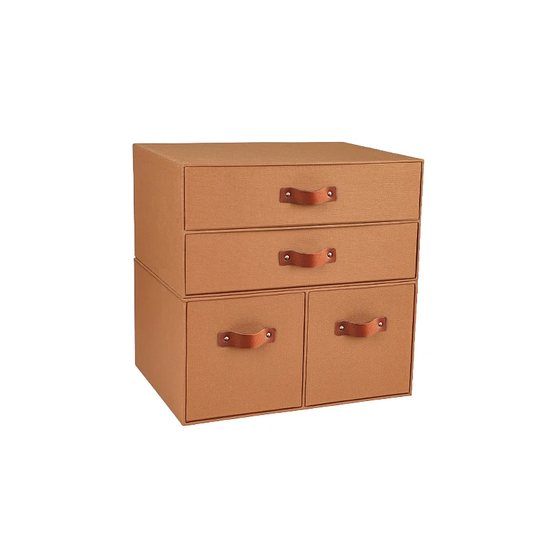 2024 Hight Quality Linen Special paper rigid box Office A4 File Organizer File Storage drawer Box With leather handle