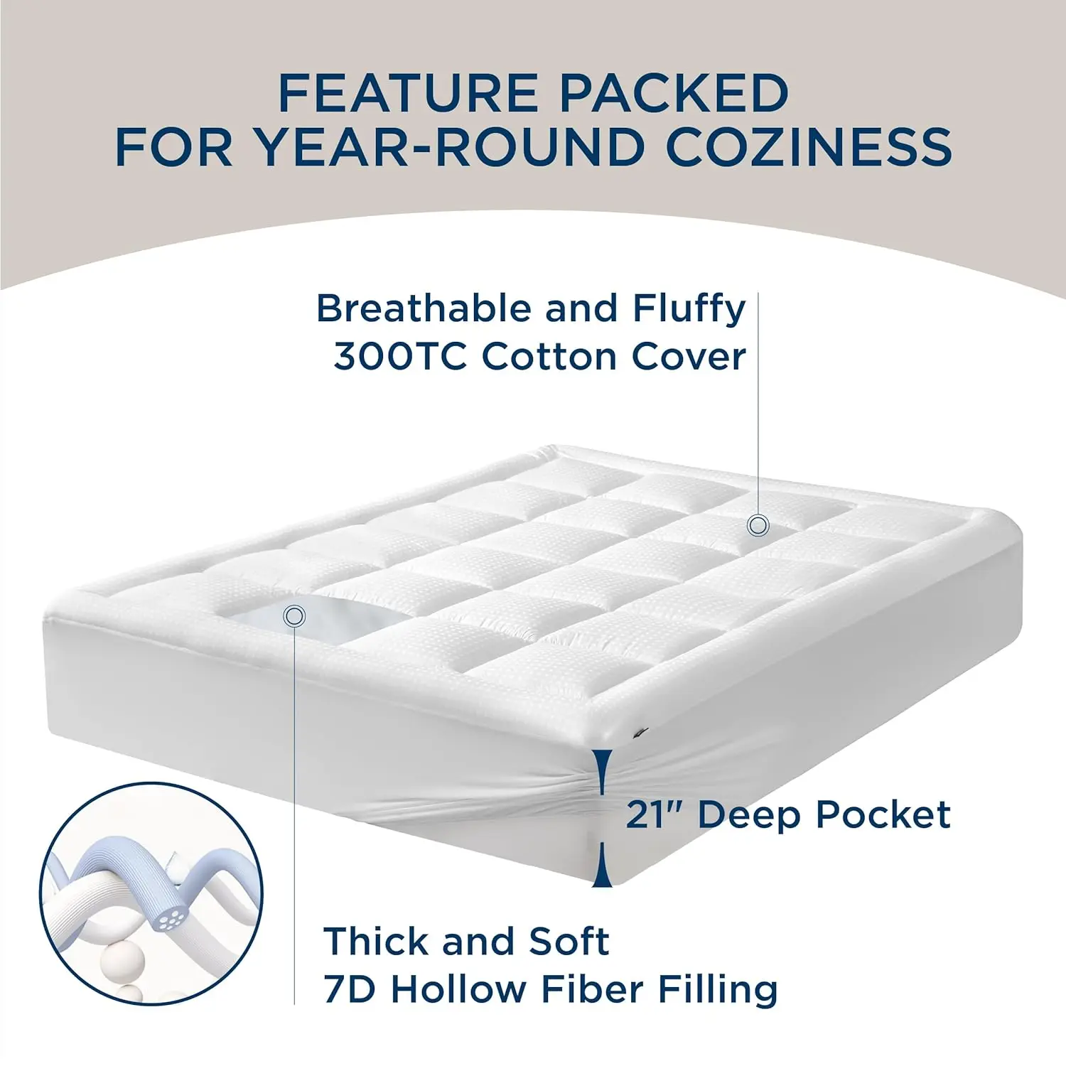OEKO Certificate Mattress Pad Queen Size Soft Cotton Mattress Cover with Deep Pocket Fits 8-21 Inch Mattress