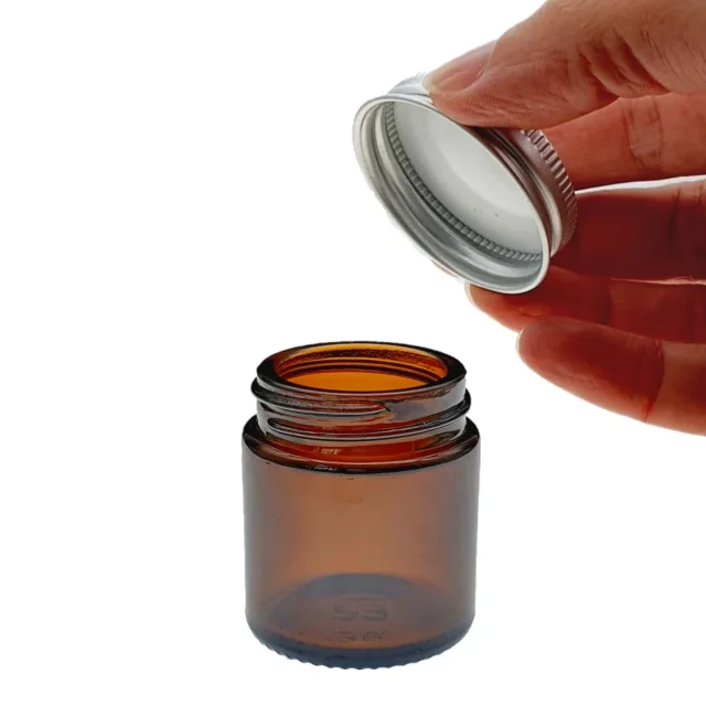 30ml Amber Brown Glass Jar with Brushed Aluminum Lid
