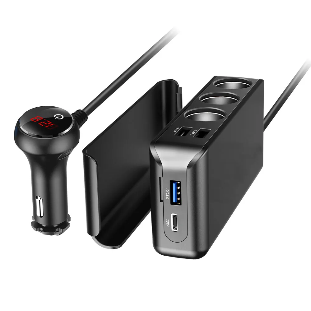 Gadget Electronic 2020 Smartphone Power Adapter DC24V 3 Way Splitter Sockets 4 USB Quick Charge Car Charger