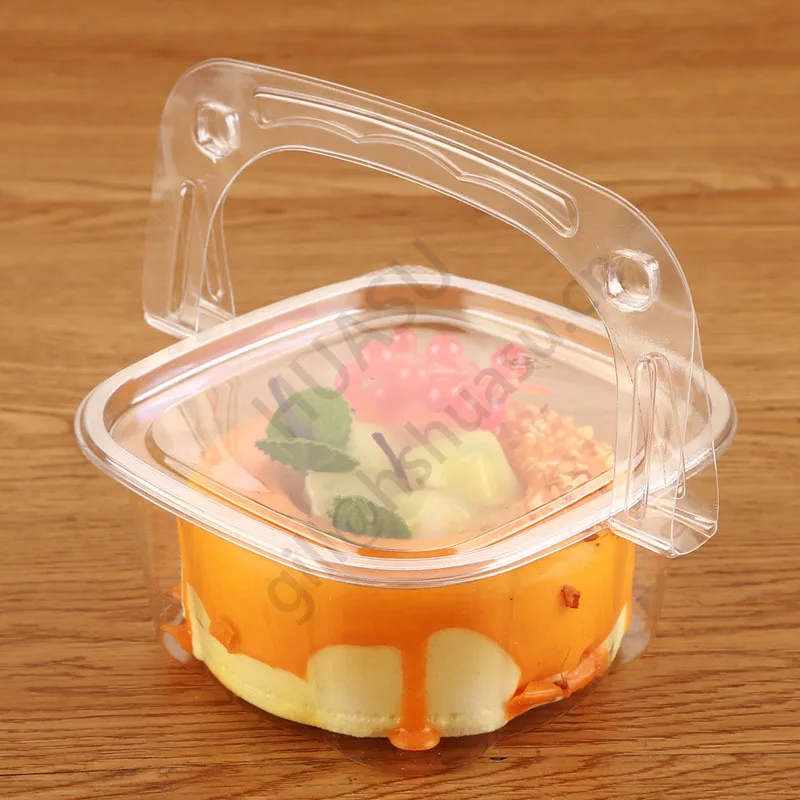 Transparent Plastic PET Gift Box Portable Flower Basket Mousse portable cake box Take away Candy Packaging Box with Handle