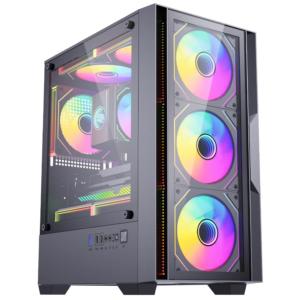 Снеговик черный ПК чехол с ниже USB3.0/USB2.0/аудио портами до 8*120 мм вентиляторы закаленное стекло Передние/боковые панели для игрового чехла