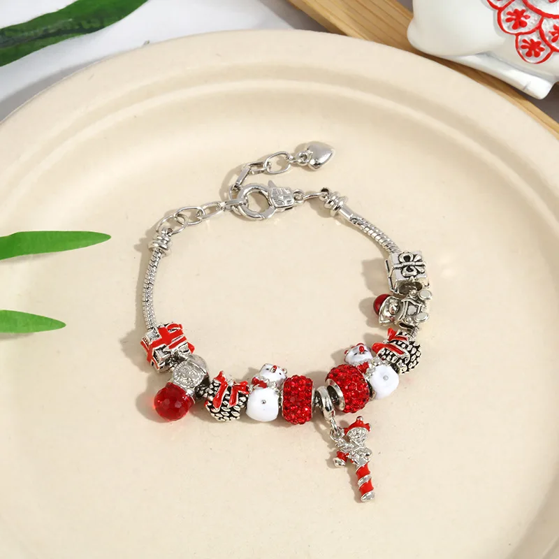 Laodun Fashion New Christmas Style Bracelet Snowflake Bell Pendant Bracelet with Creative Metal Texture Beads Bracelet