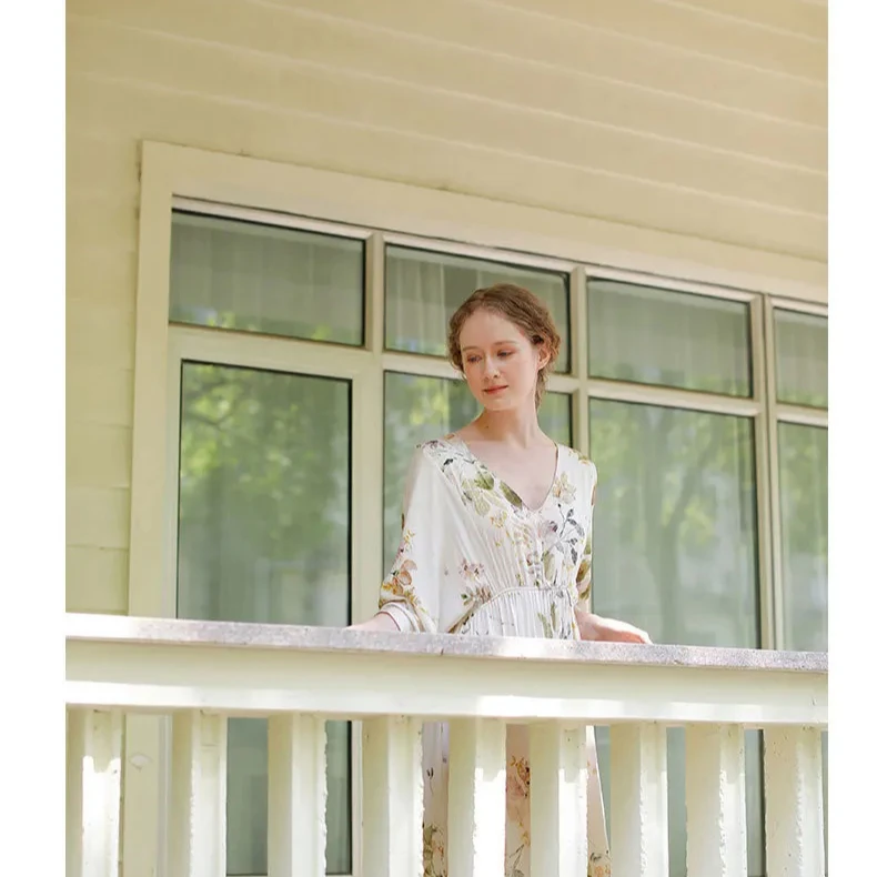 Summer Cool Breathable Classy Style Viscose Cotton Soft Neat Pajama Dress Nightgown