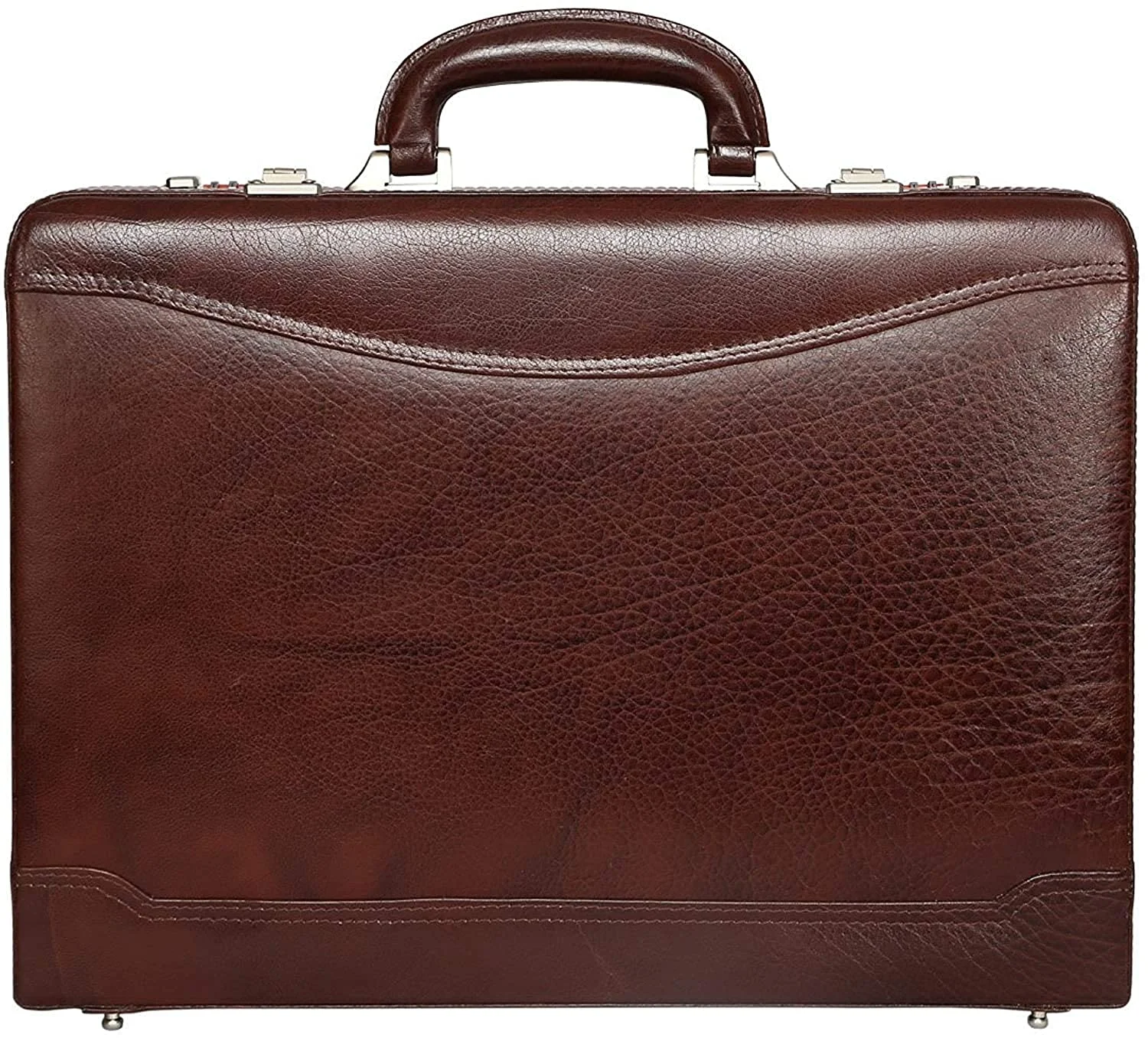 Brown Pu Leather Attache Case for Men Women Thin Briefcase with Combination Lock For Laptop File Pens