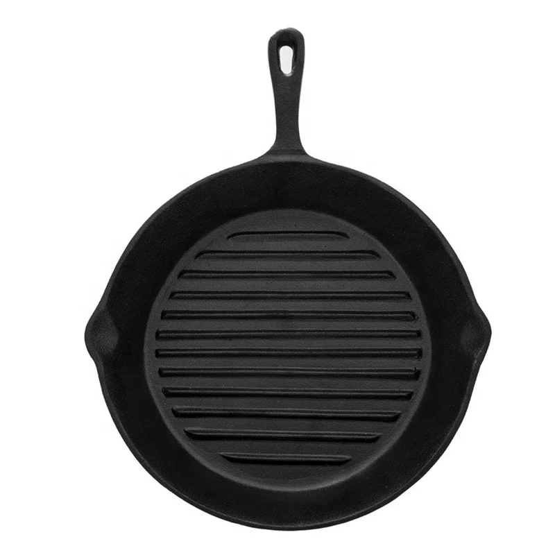 Pre-seasoned cast iron round cookware grill pan with ribs
