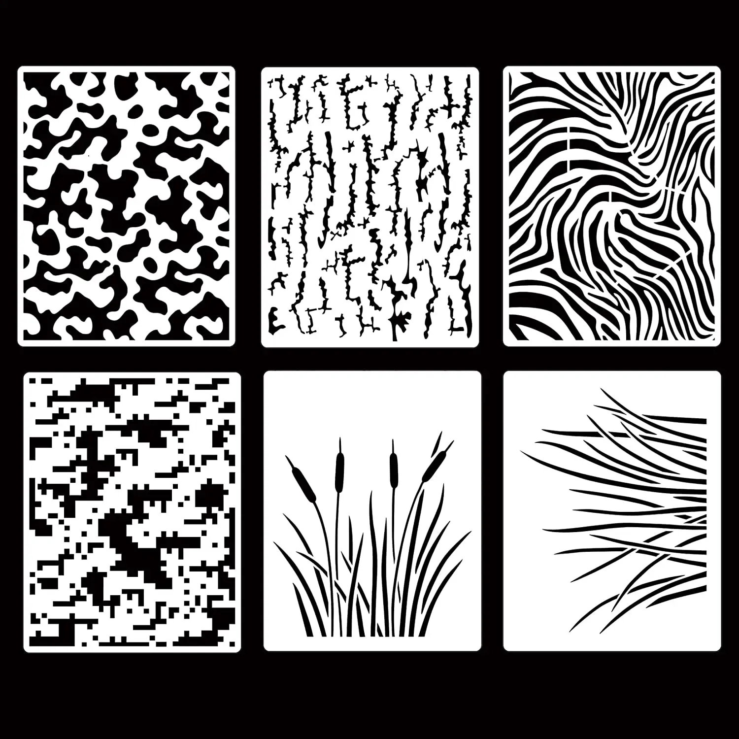 Camo Stencils for Spray Paint Reusable Camouflage Grass Bark Tiger Stripe Pattern Stencils Wall Camo Stencil Kit for Wood Decor