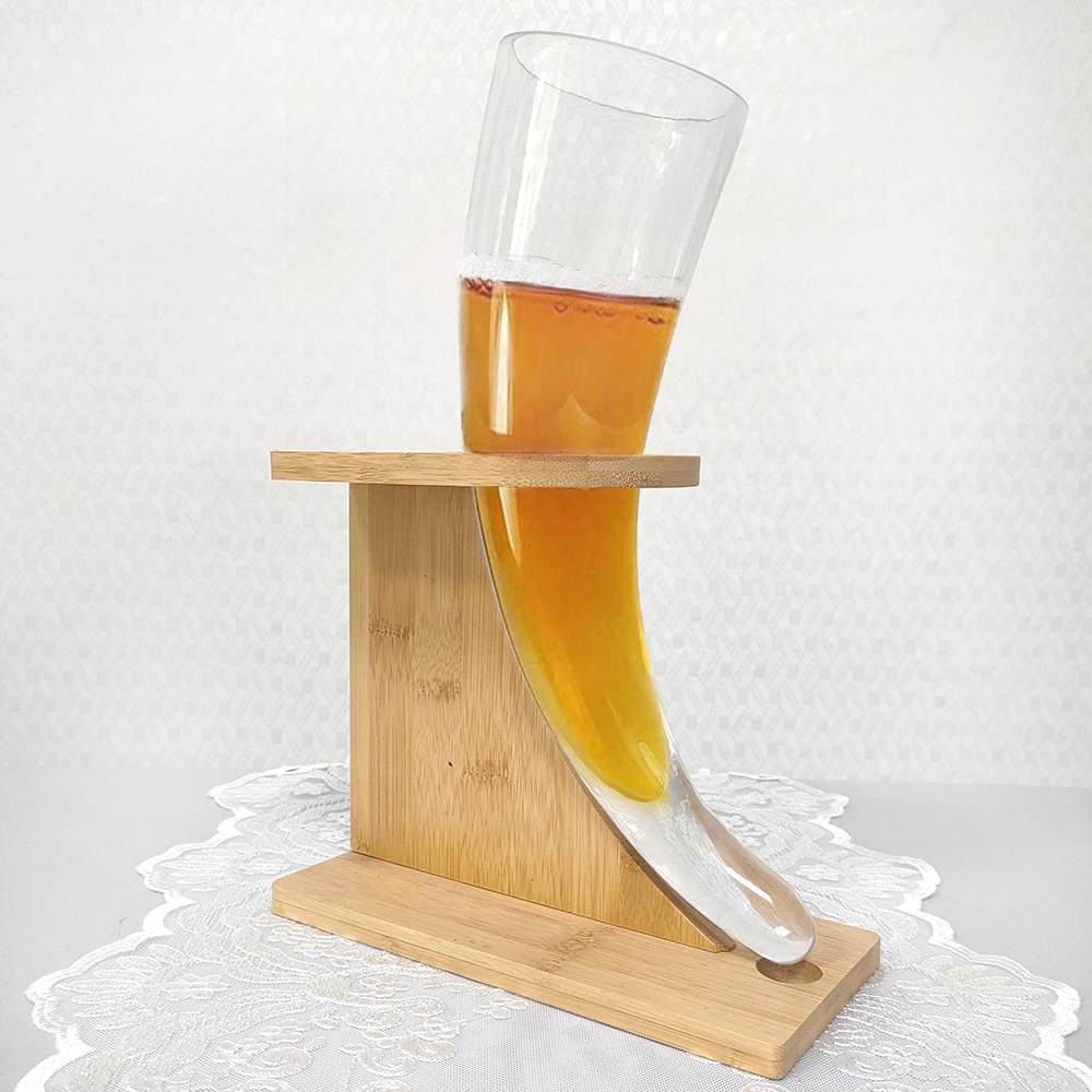 Manufacturer unique clear 16oz horn shaped beer glass Viking horn glasses hand made